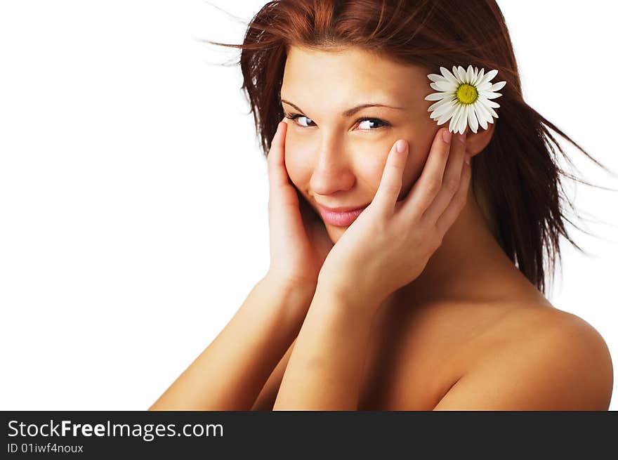 Beautiful spa woman against a white background.