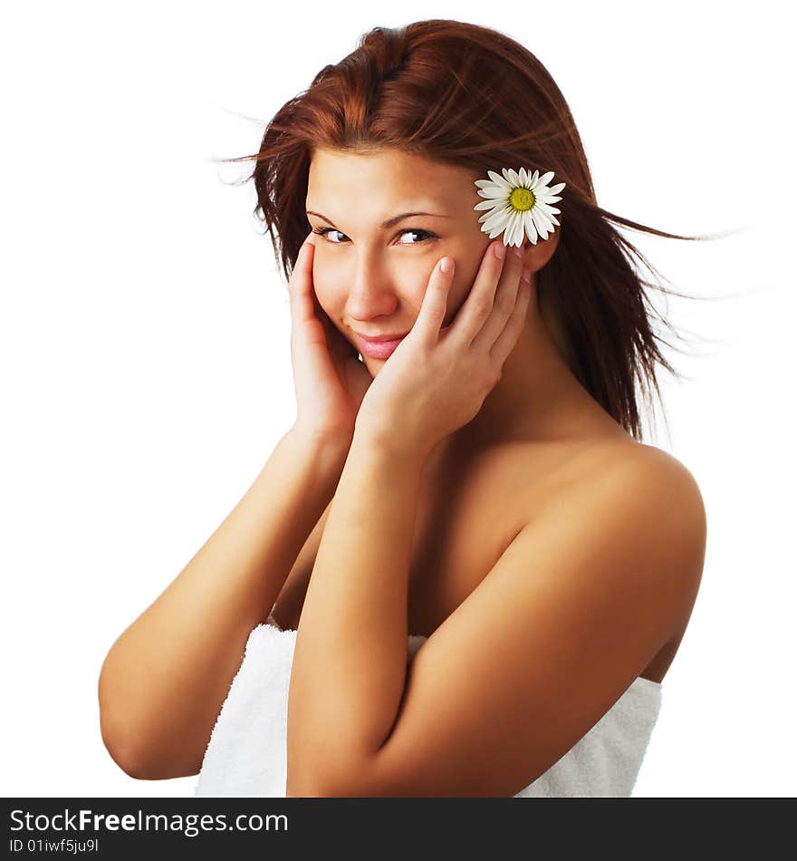 Beautiful spa woman against a white background.