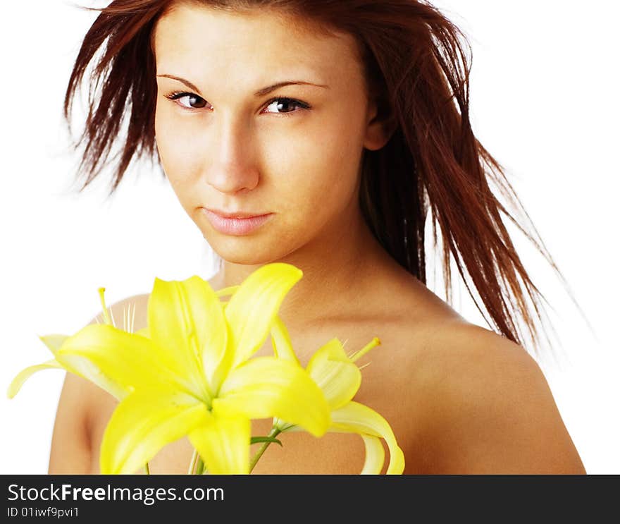 Beautiful spa woman against a white background.