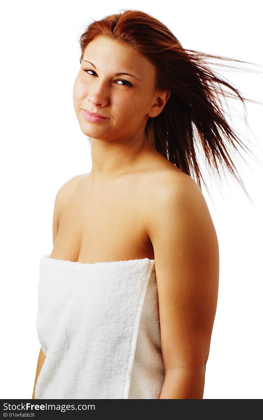 Beautiful spa woman against a white background.