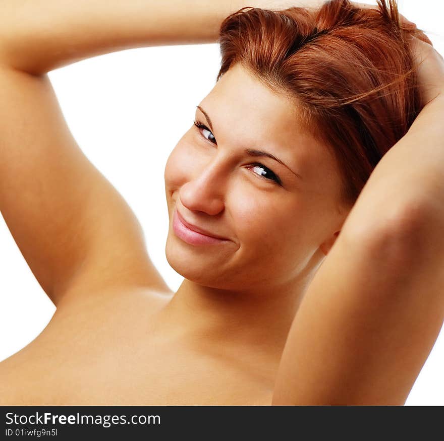 Beautiful spa woman against a white background.