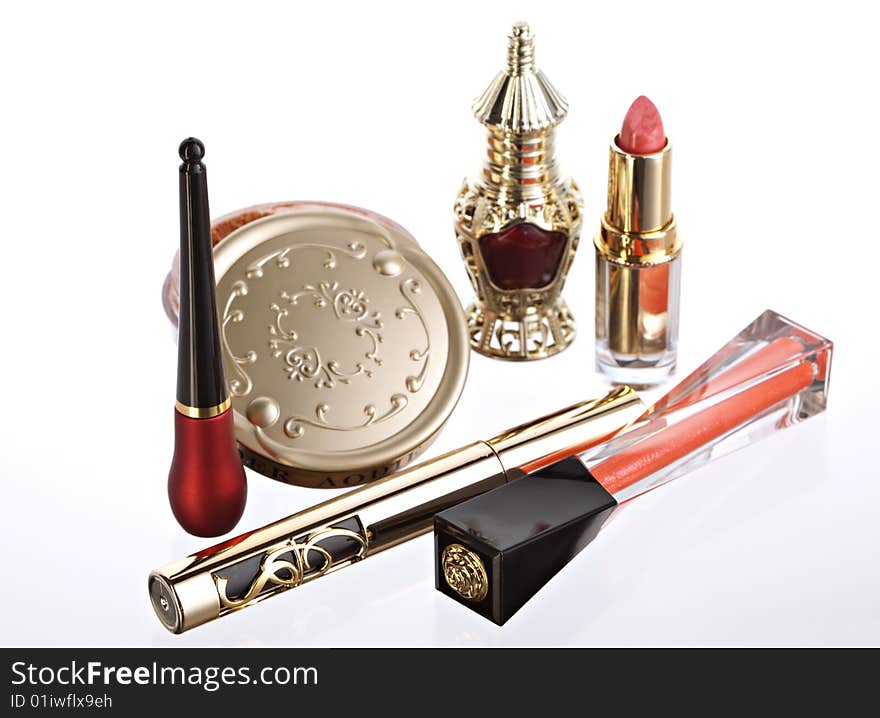 Still life with cosmetics on the white background