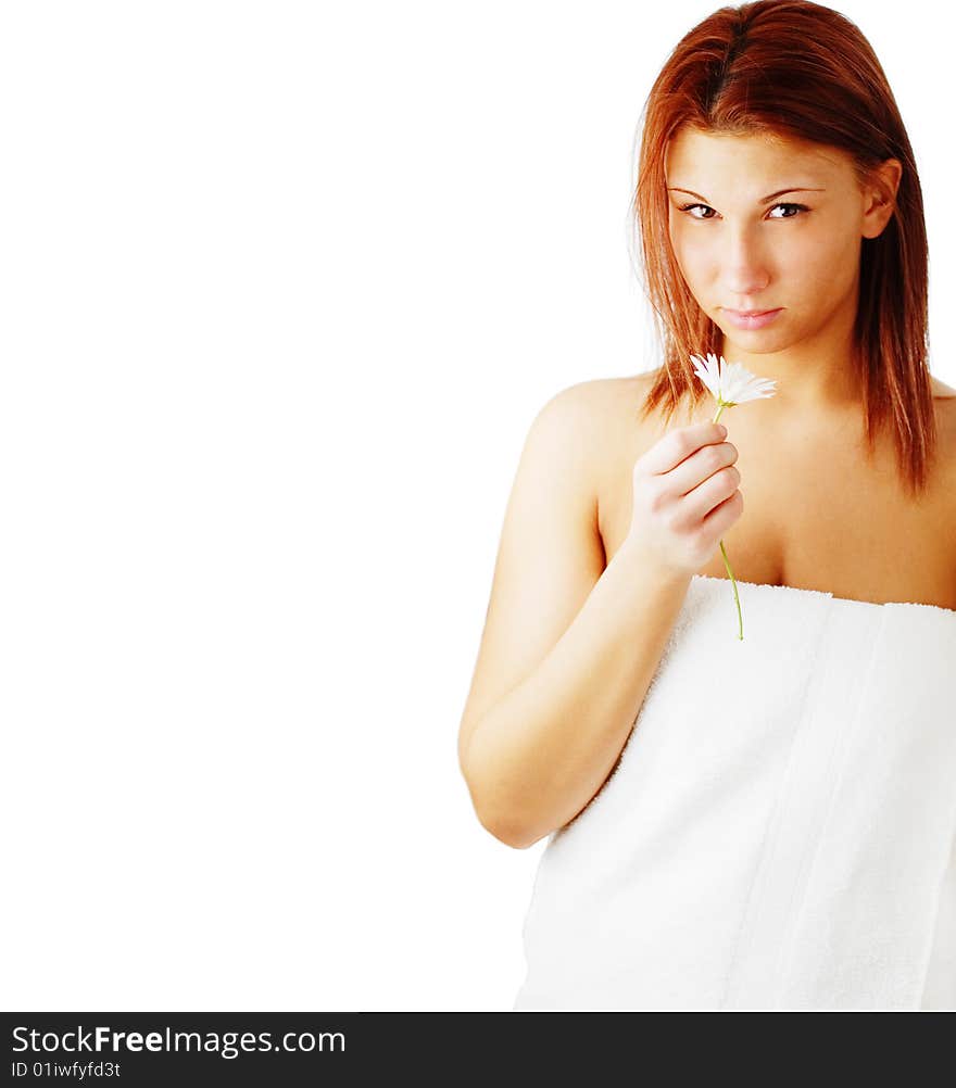 Beautiful spa woman against a white background.