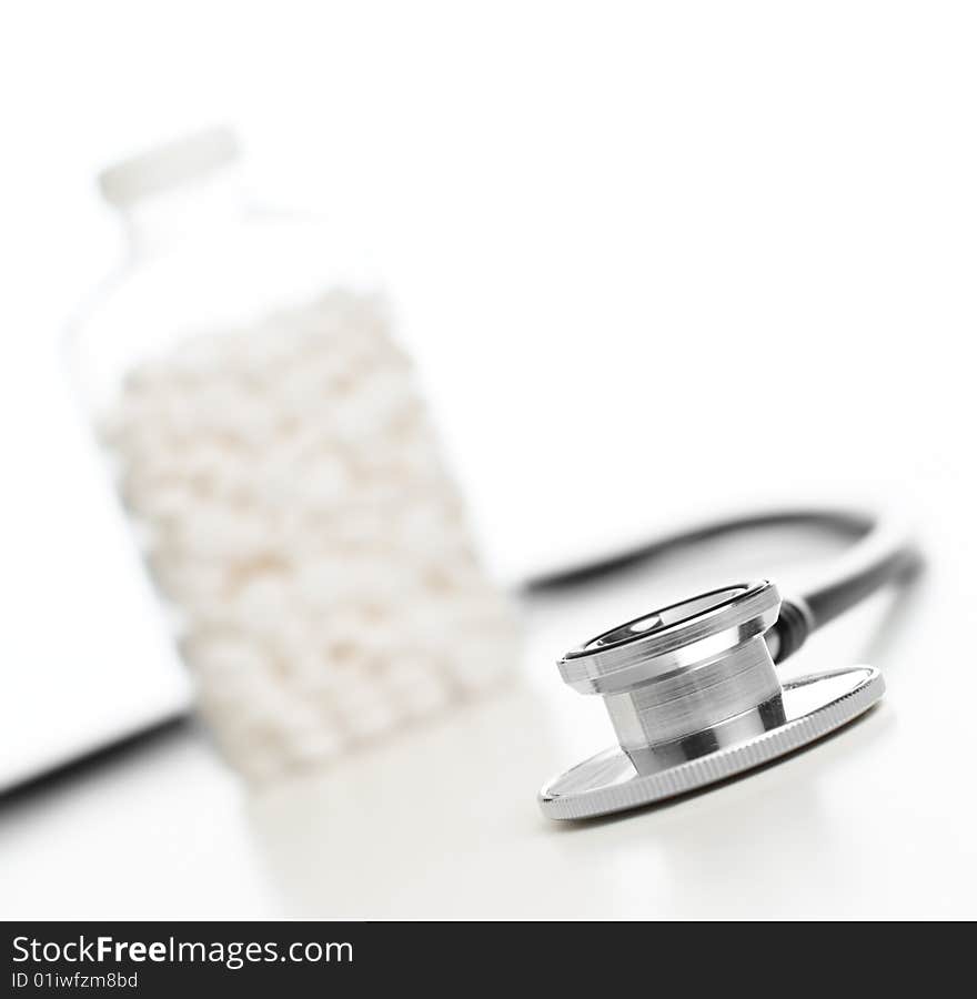 Medical supplies isolated on a bright white background.