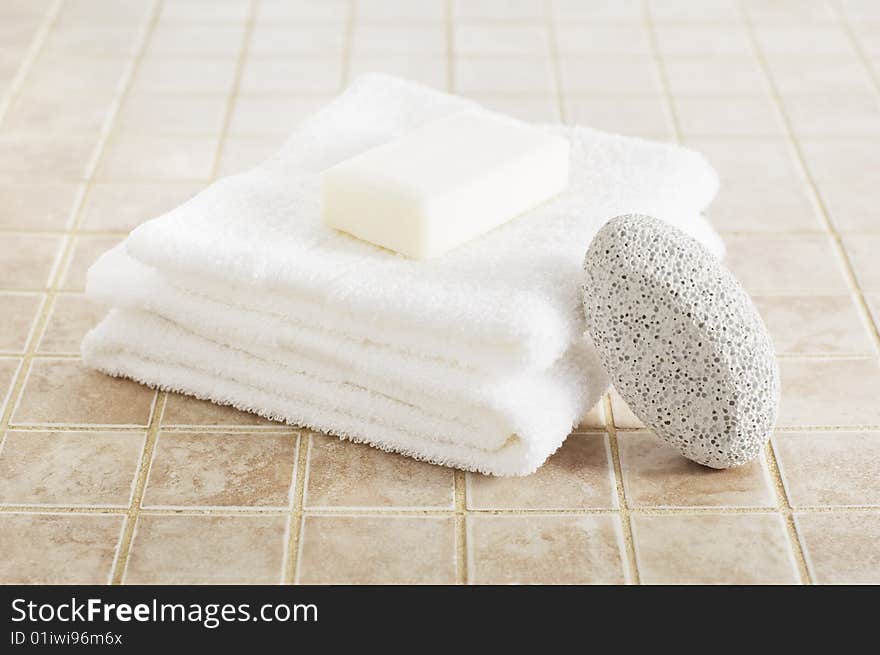 Spa display in a brightly lit bathroom setting.