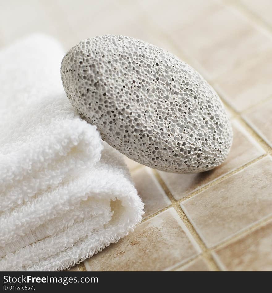 Spa display in a brightly lit bathroom setting.