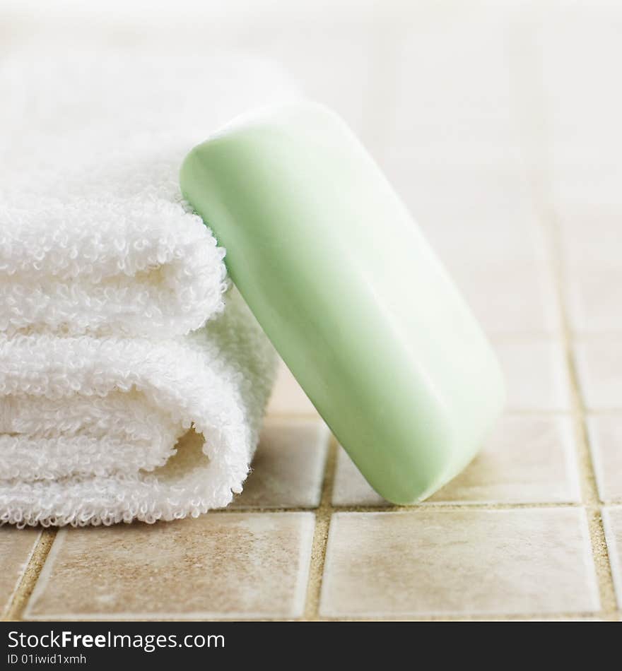 Spa display in a brightly lit bathroom setting.