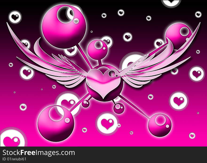 Valentines Day background with Heart and wings. Valentines Day background with Heart and wings