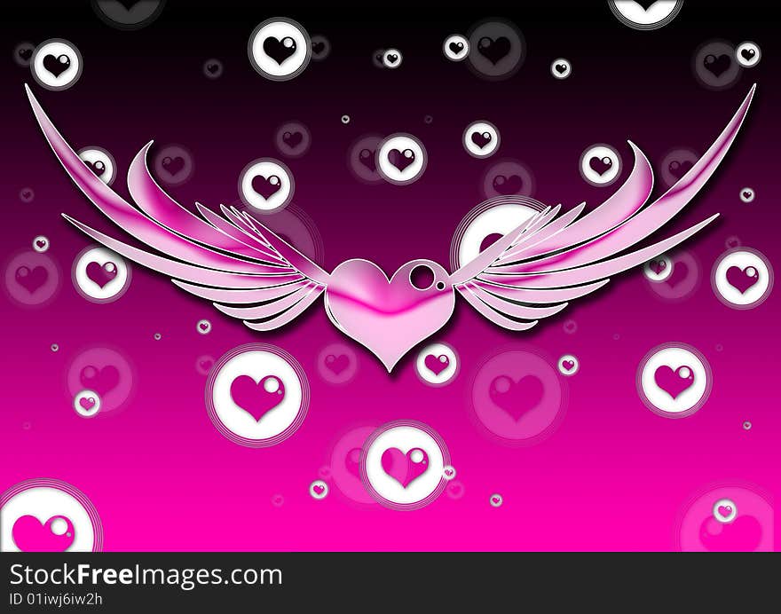 Valentines Day background with Heart and wings. Valentines Day background with Heart and wings