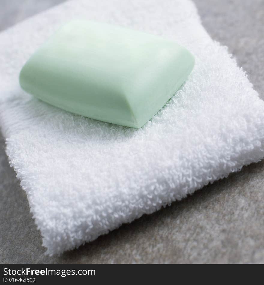 Spa display on top of a granite stone background.