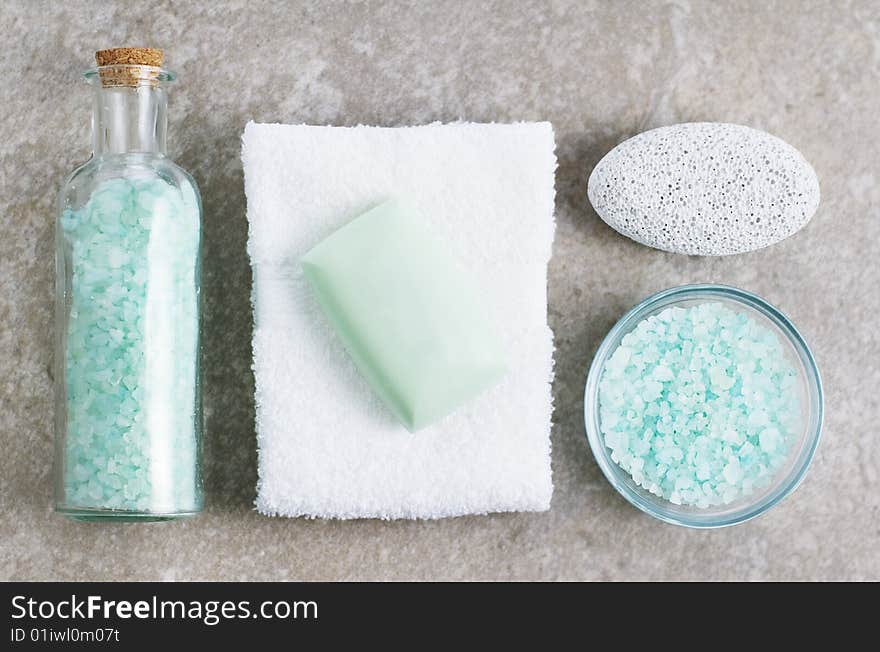 Spa display on top of a granite stone background.