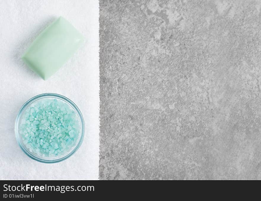 Spa display on top of a granite stone background.