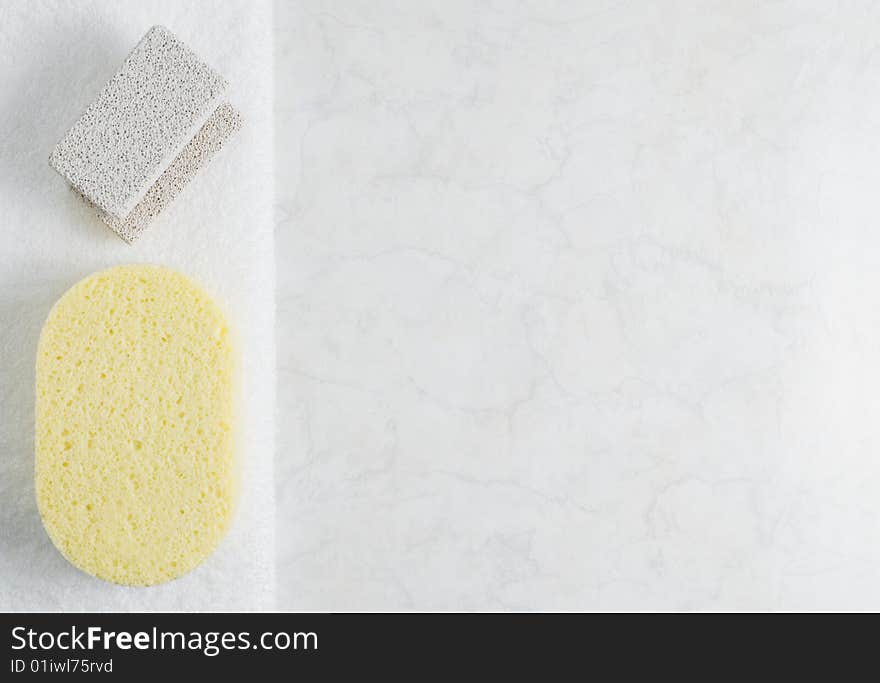 Spa display on top of a white marble background.