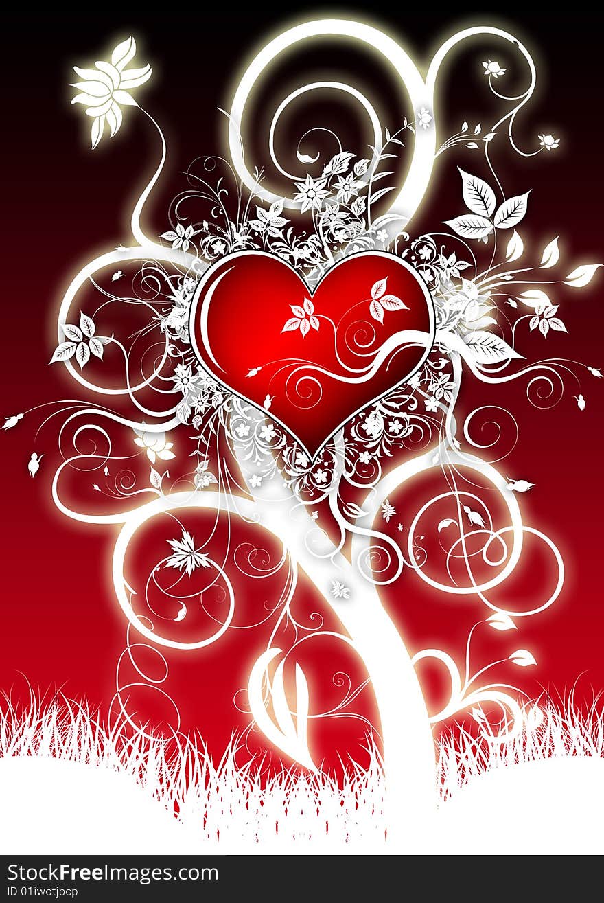 Valentines Day background with Heart and flowers