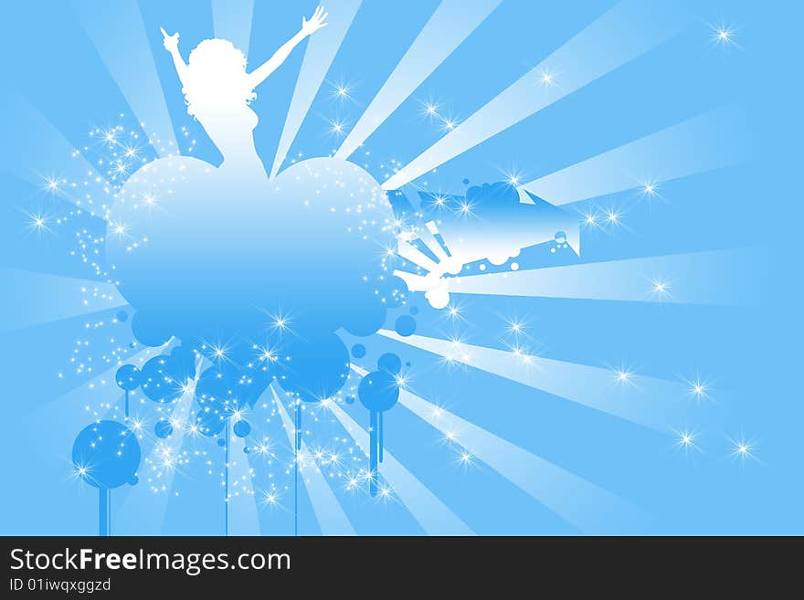 Woman on blue background and heart. Woman on blue background and heart