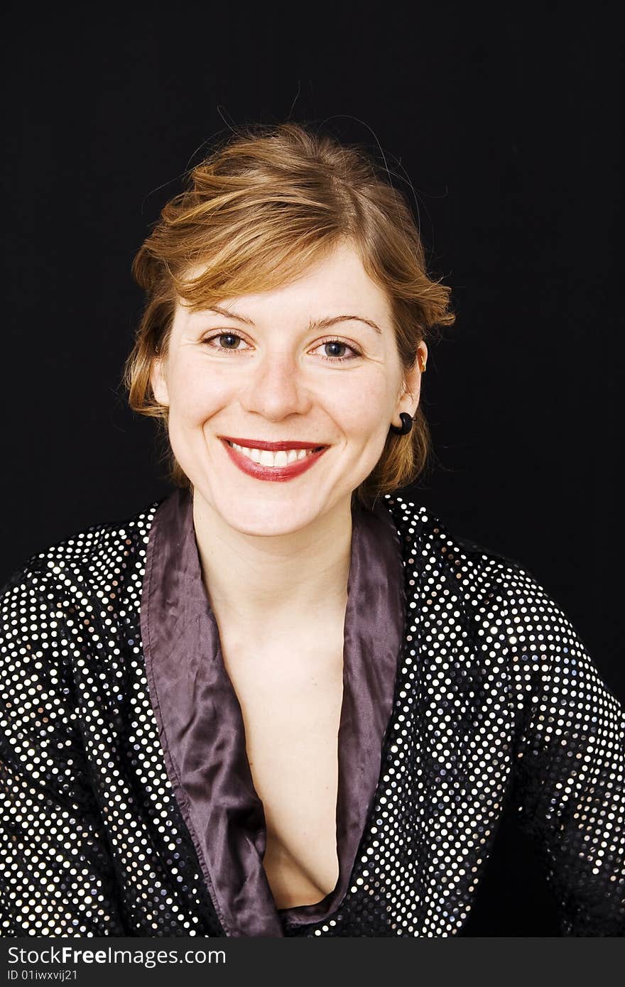 Young woman on black background