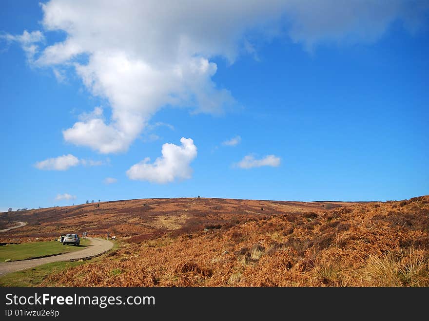 Car parked on grass in the beautiful Yorkshire moors. Car parked on grass in the beautiful Yorkshire moors