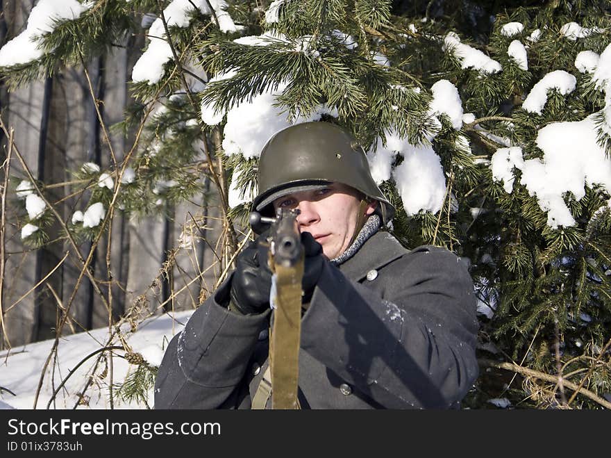 Soviet-Finnish war 1939-1940: Finnish soldier. Focus on face. Soviet-Finnish war 1939-1940: Finnish soldier. Focus on face