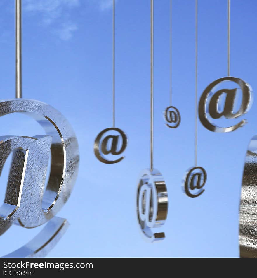 Metal email symbols in air. Metal email symbols in air