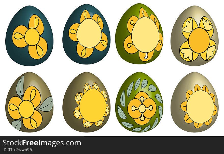 Set of eight 3d flower decorated easter eggs