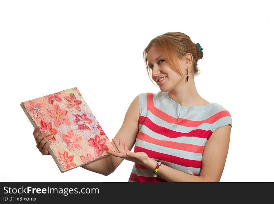 Girl with paint isolated flowers