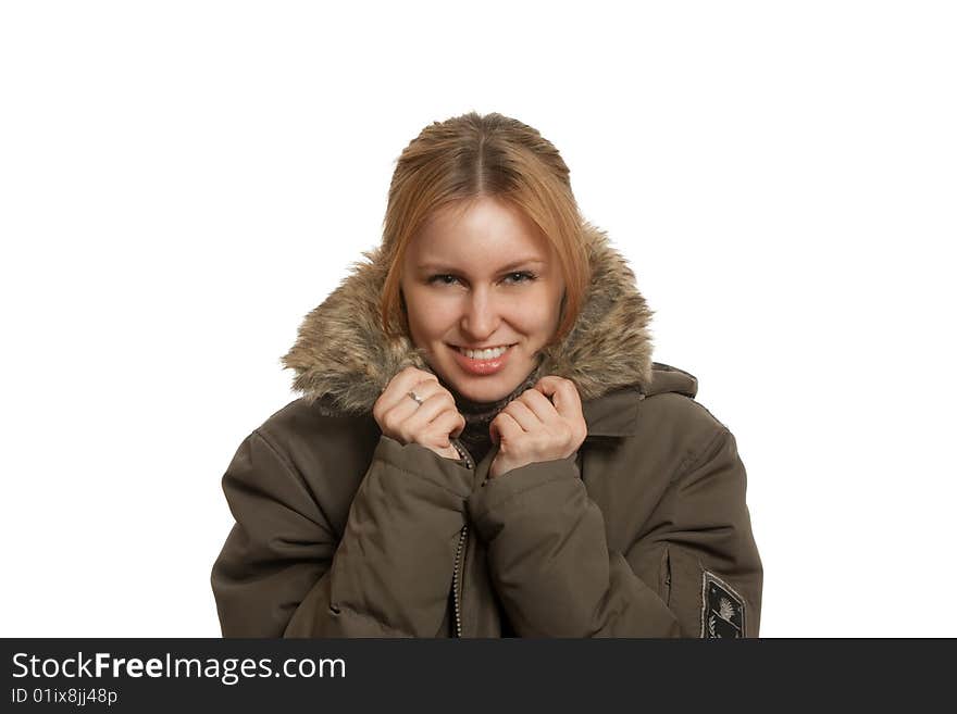 Winter girl in down-patted coat