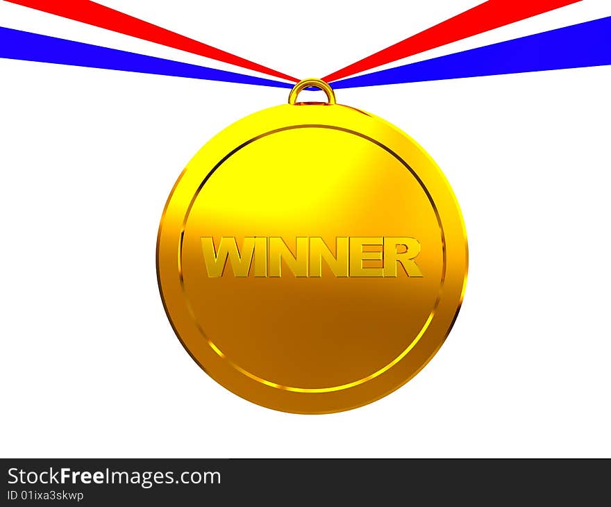 3d illustration of golden medal with 'winner' text. 3d illustration of golden medal with 'winner' text