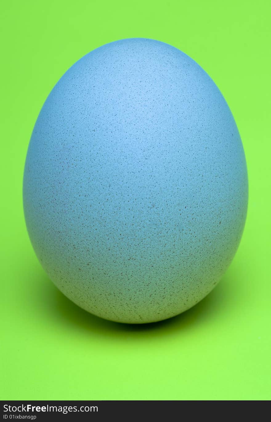 Single, Blue Egg with fresh green background.