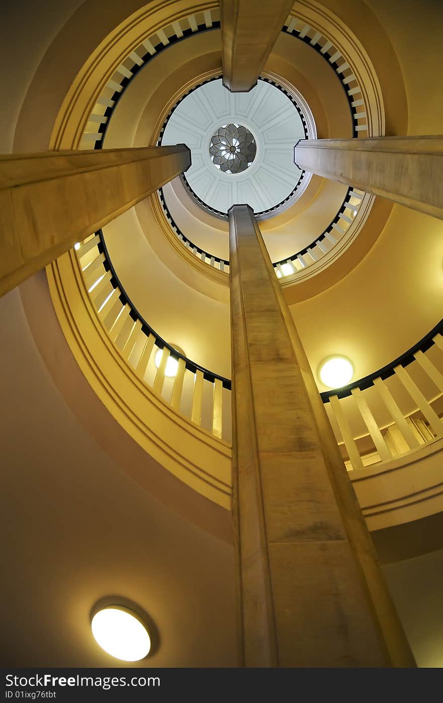 Tall spiral staircase leading up. Tall spiral staircase leading up