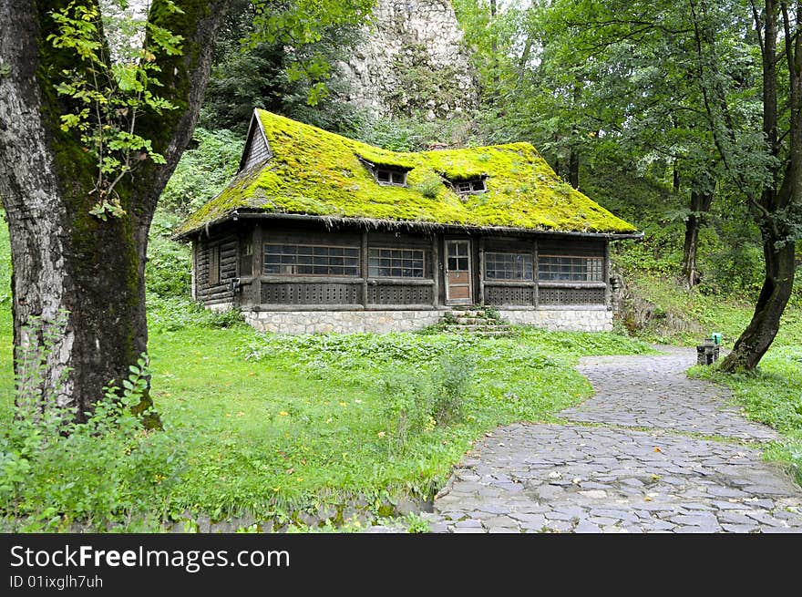 Old historic house with green grass on roof. Old historic house with green grass on roof