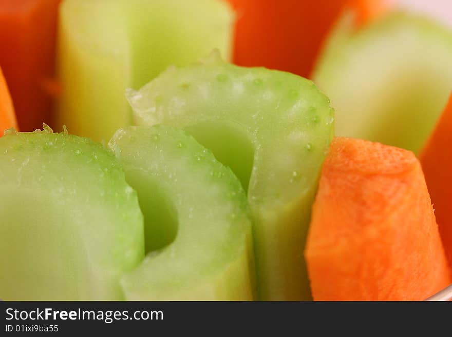 Full frame close up of celery and carrots sticks. Full frame close up of celery and carrots sticks