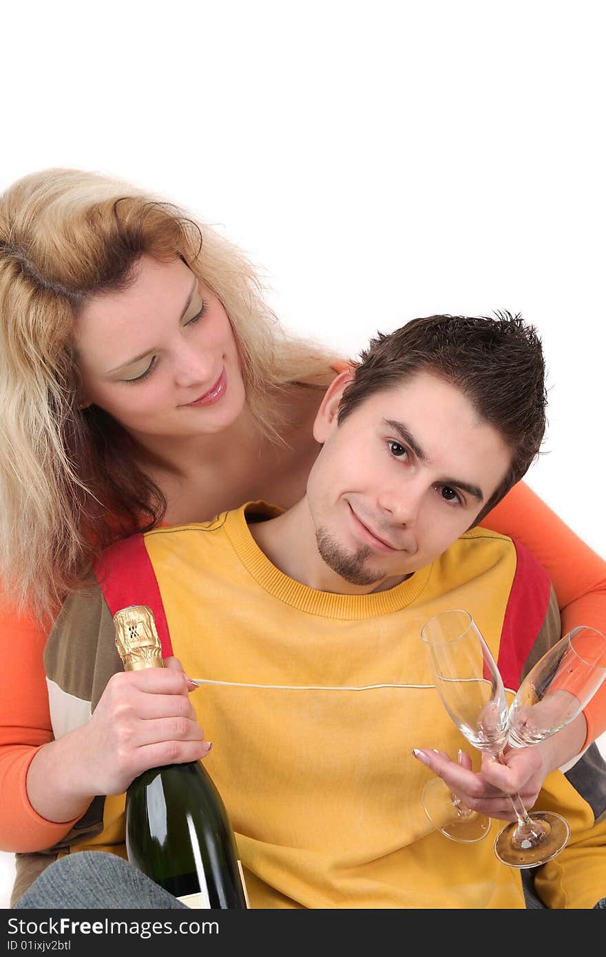 Young couple have together time with champagne