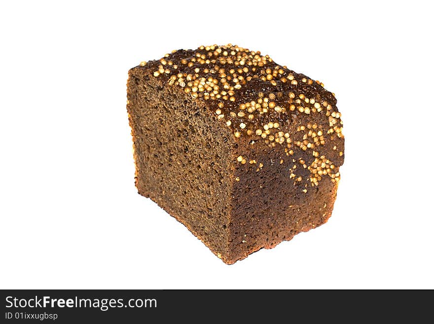 Slice of black bread isolated on white.