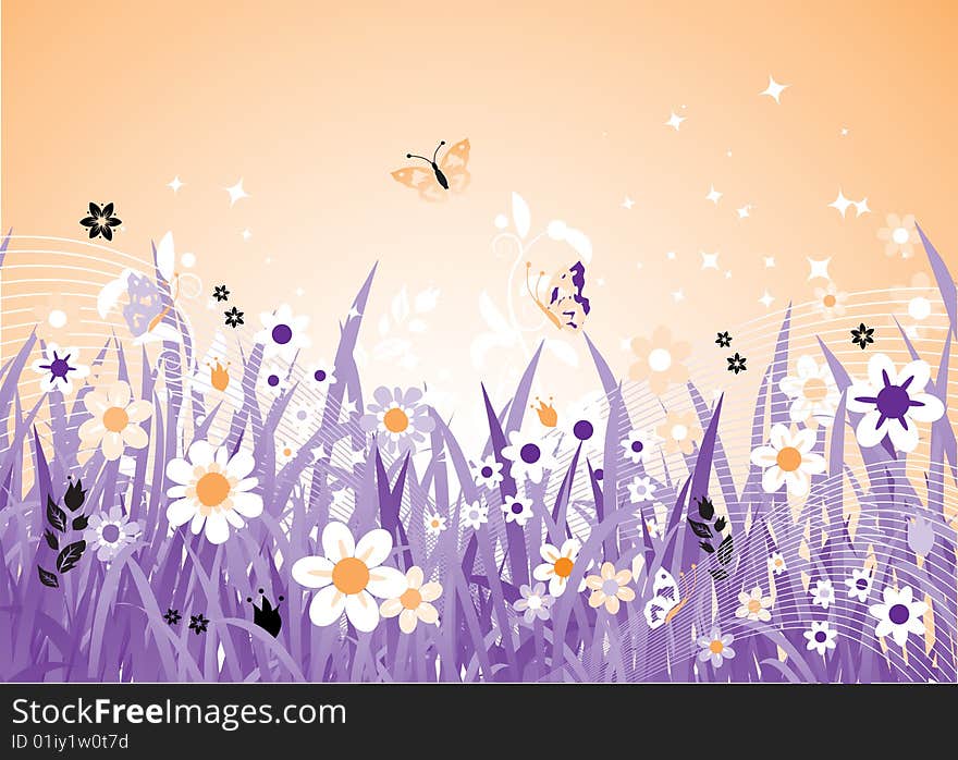 Spring meadow beautiful, vector illustration