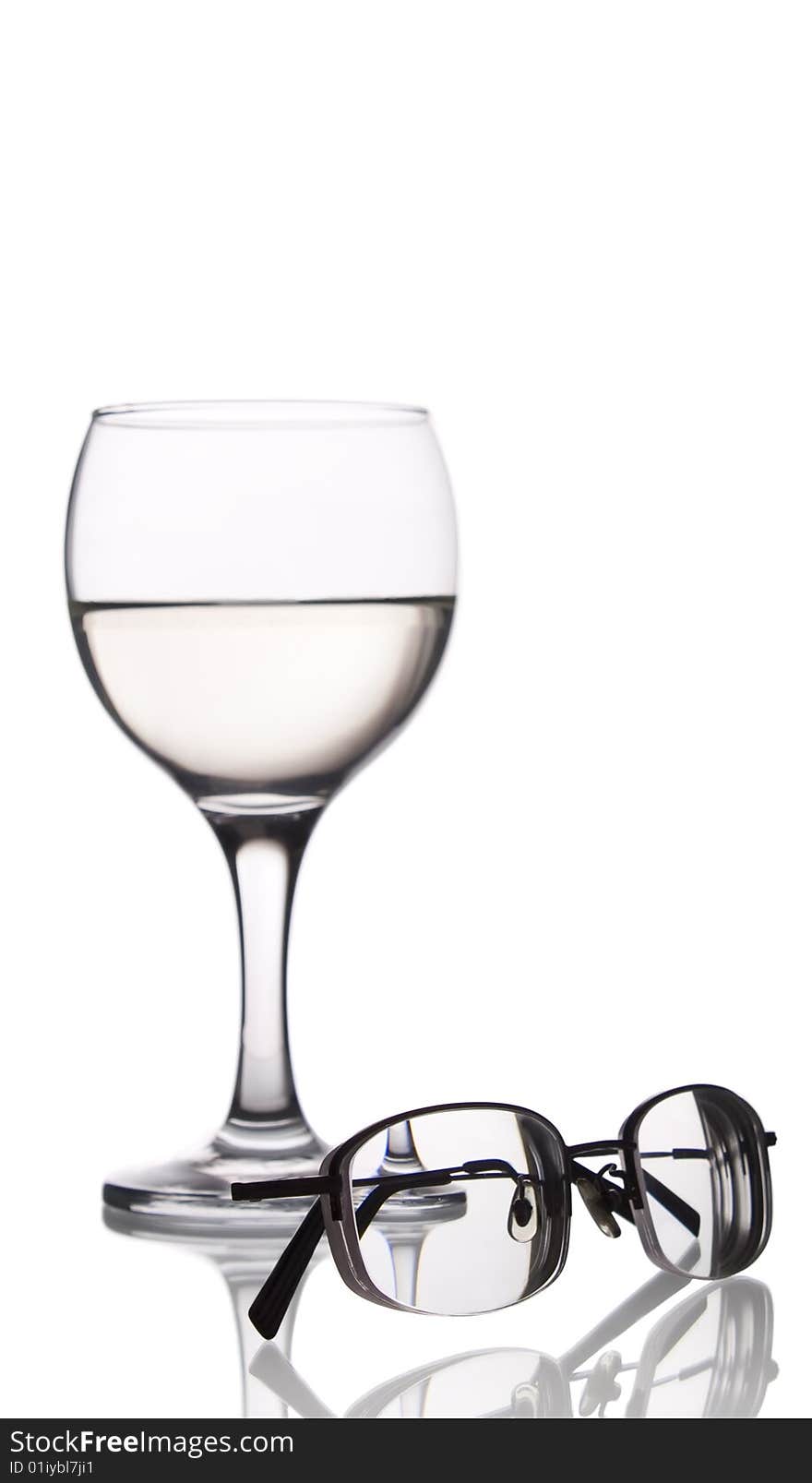 Glasses and glass.Isolated on white.