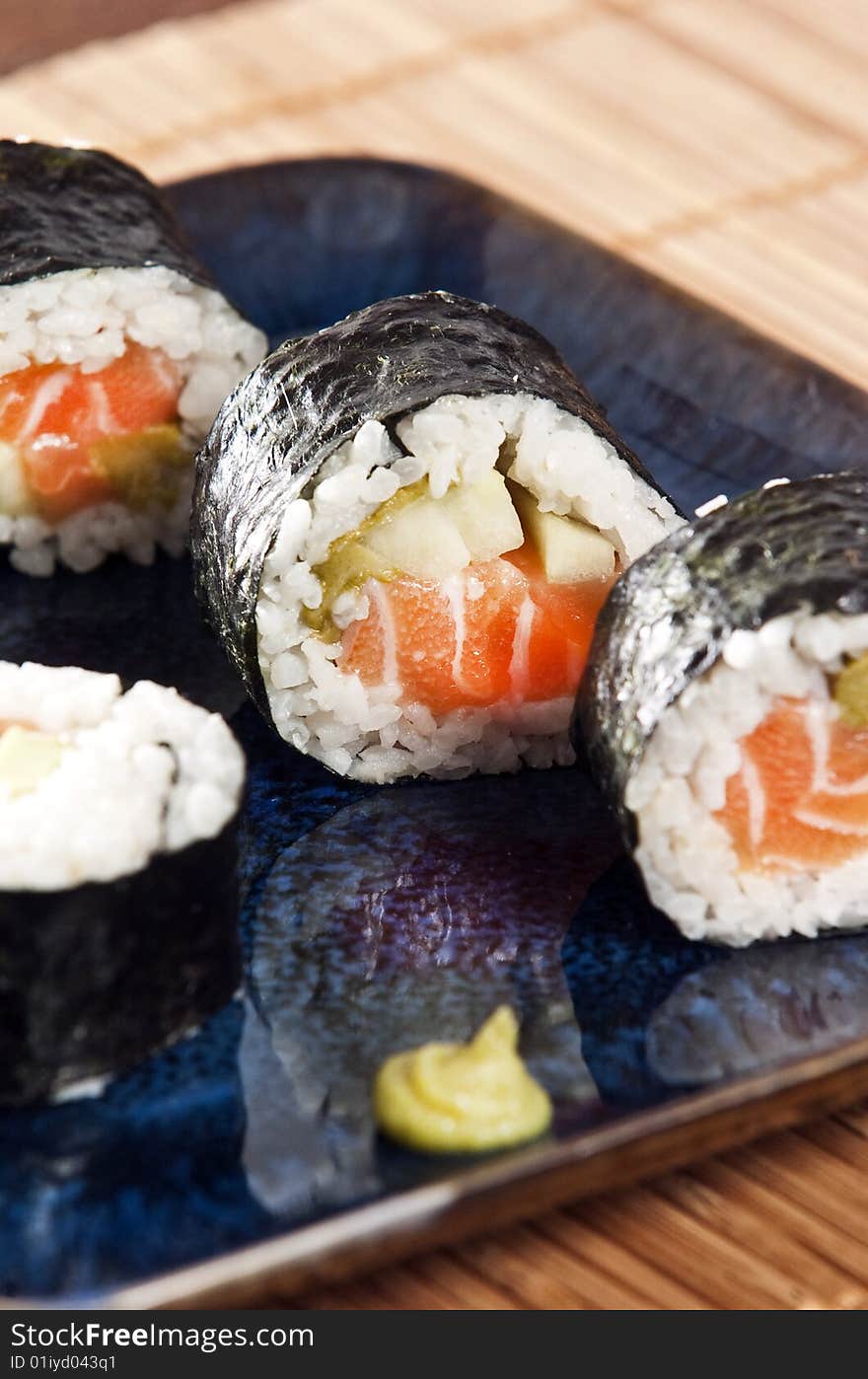 Various types of japanese sushi and sashimi