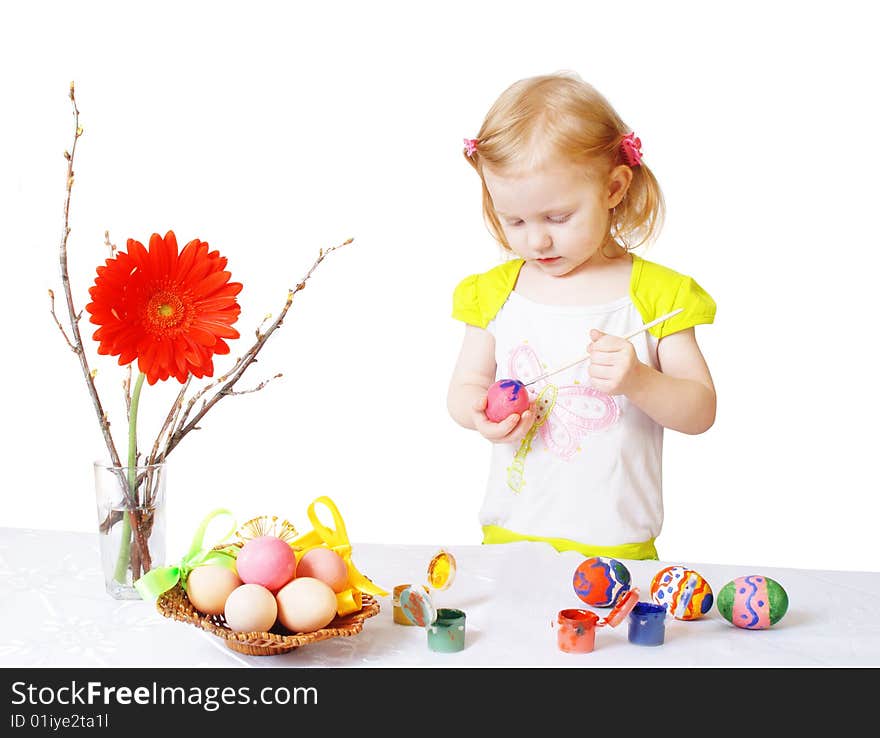 Girl with easter egg isolated on white