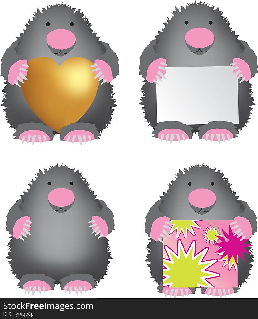 Detailed vector file of a set of 4 moles. Detailed vector file of a set of 4 moles