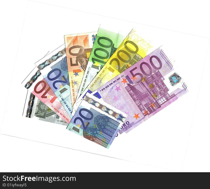 From 5 to 500 euro, range of banknotes. From 5 to 500 euro, range of banknotes