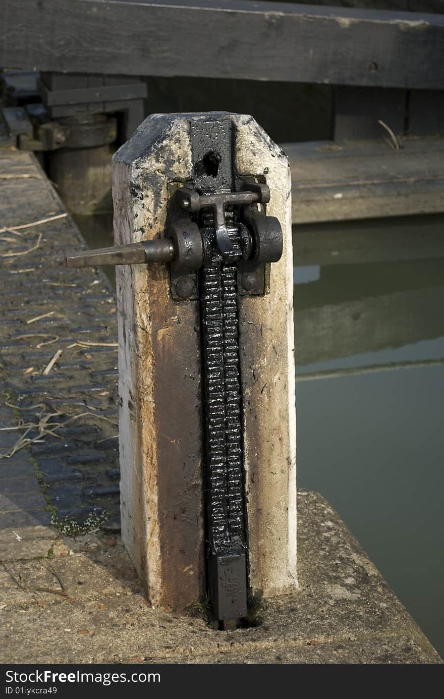 Pawl and Ratchet Gear used for opening and closing sluices controlling water levels in the canal locks. Pawl and Ratchet Gear used for opening and closing sluices controlling water levels in the canal locks