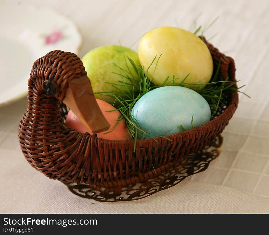 Color eggs on a table