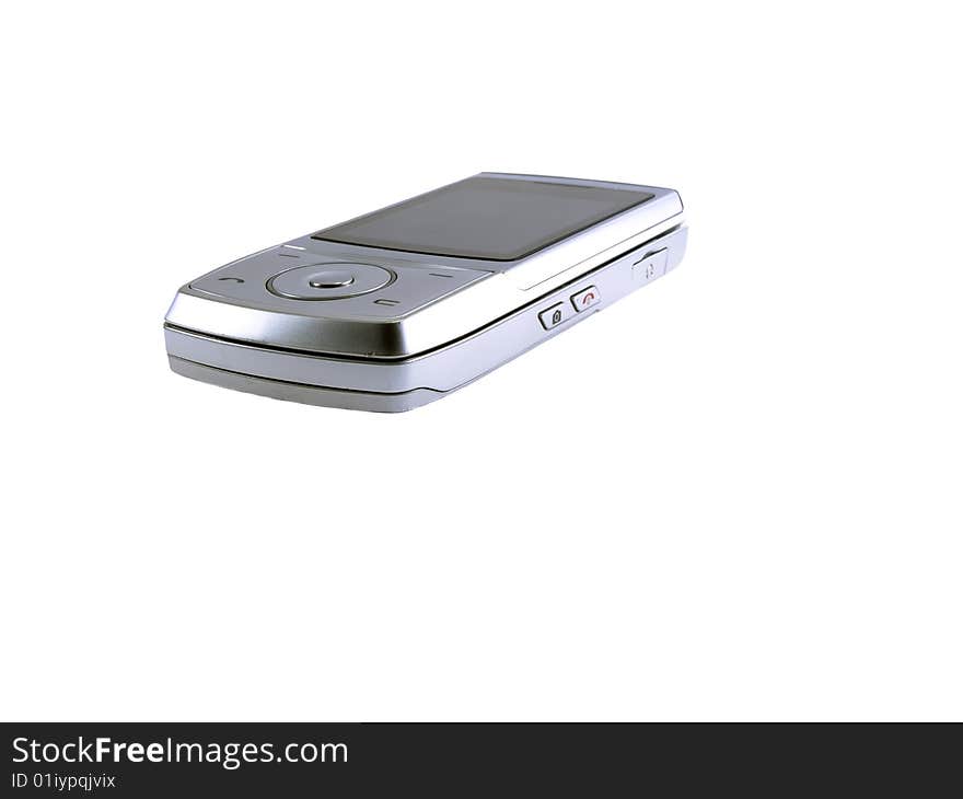 Silver mobile phone isolated on white