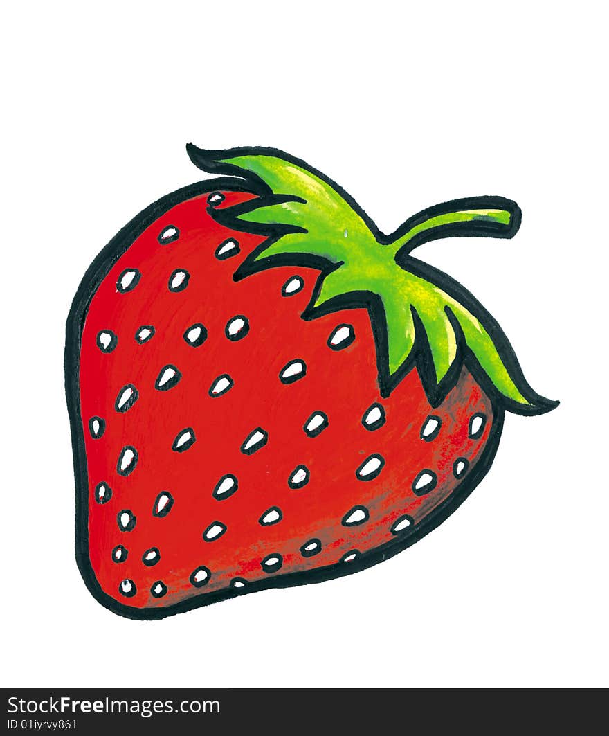 One red strawberry on white background