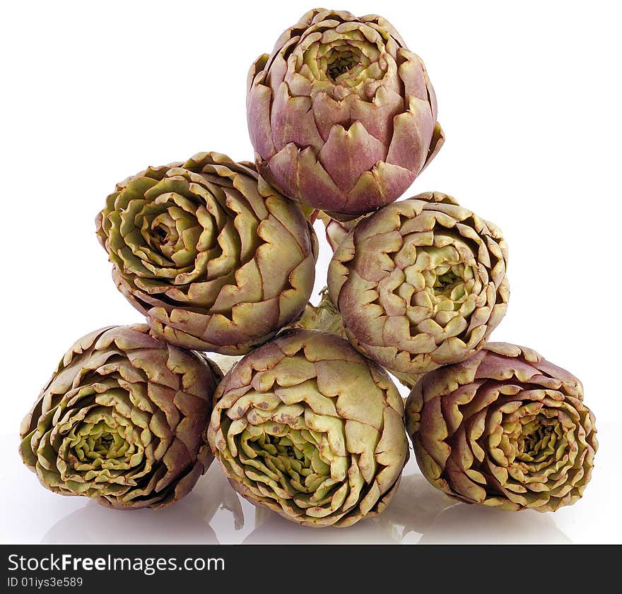 Artichokes on white background