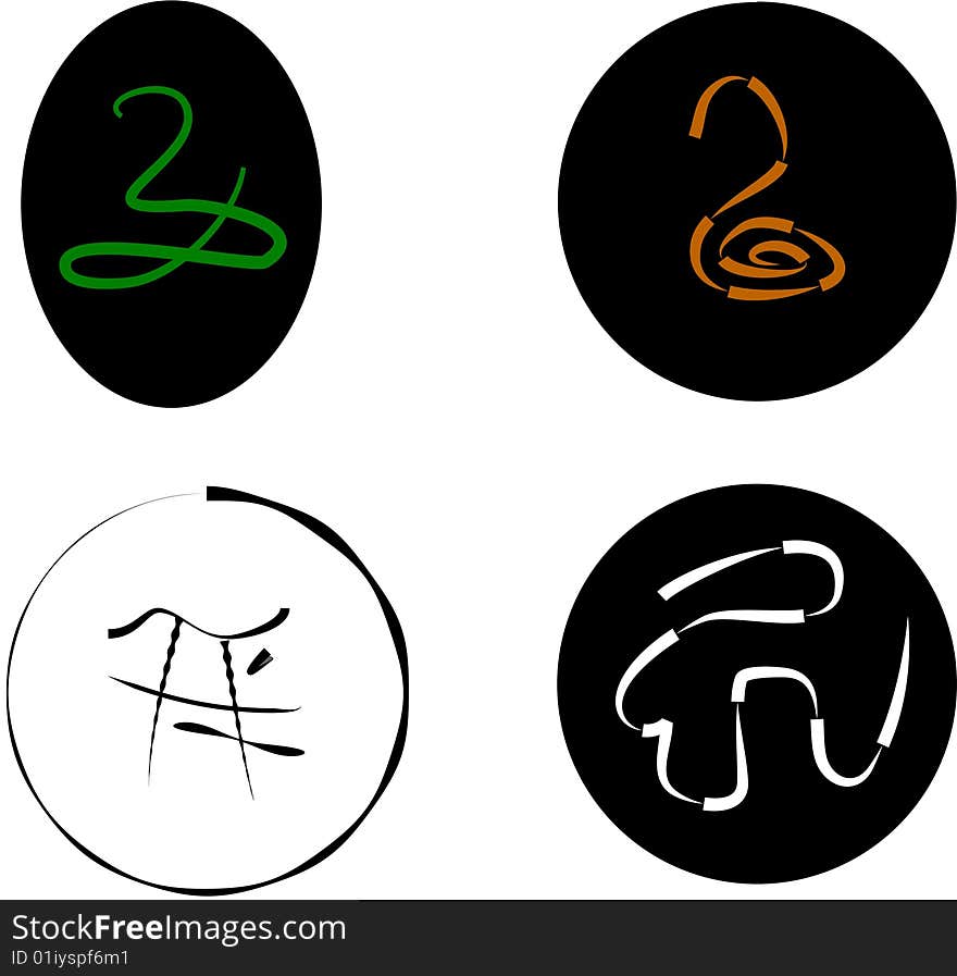 Snakes with black border by Chinese influence elements. Snakes with black border by Chinese influence elements