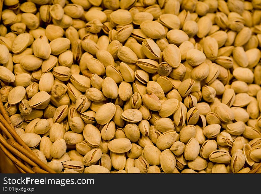 A basket full of pistachios