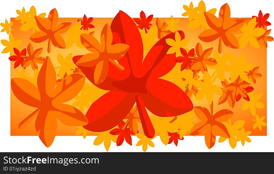 Red and orange autumn leaves on orange background