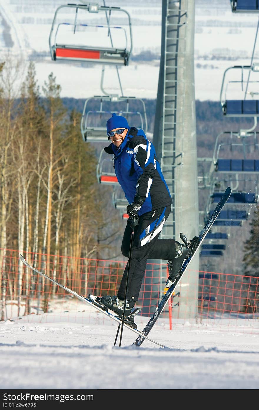 Freestyle skier. smiler skier of freestyle