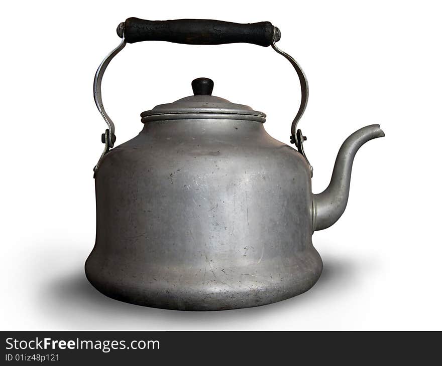 Aluminium teapot on a white background