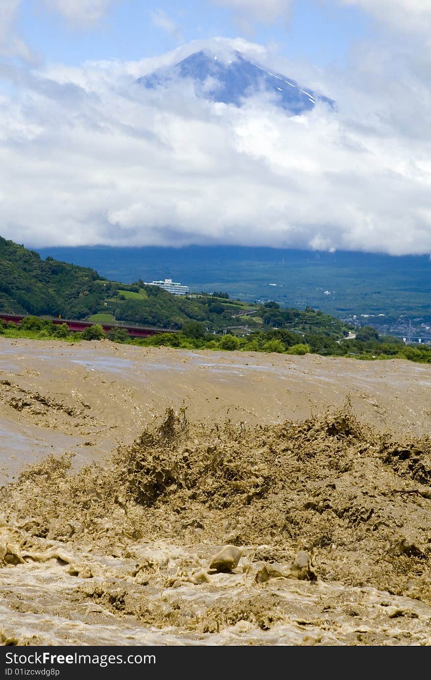 Mount Fuji With Muddy River